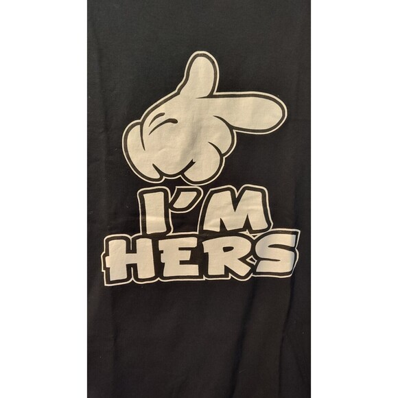 I'm Hers Men's Small T Shirt White Glove White Lettering Black Fast Shipping - Picture 10 of 14